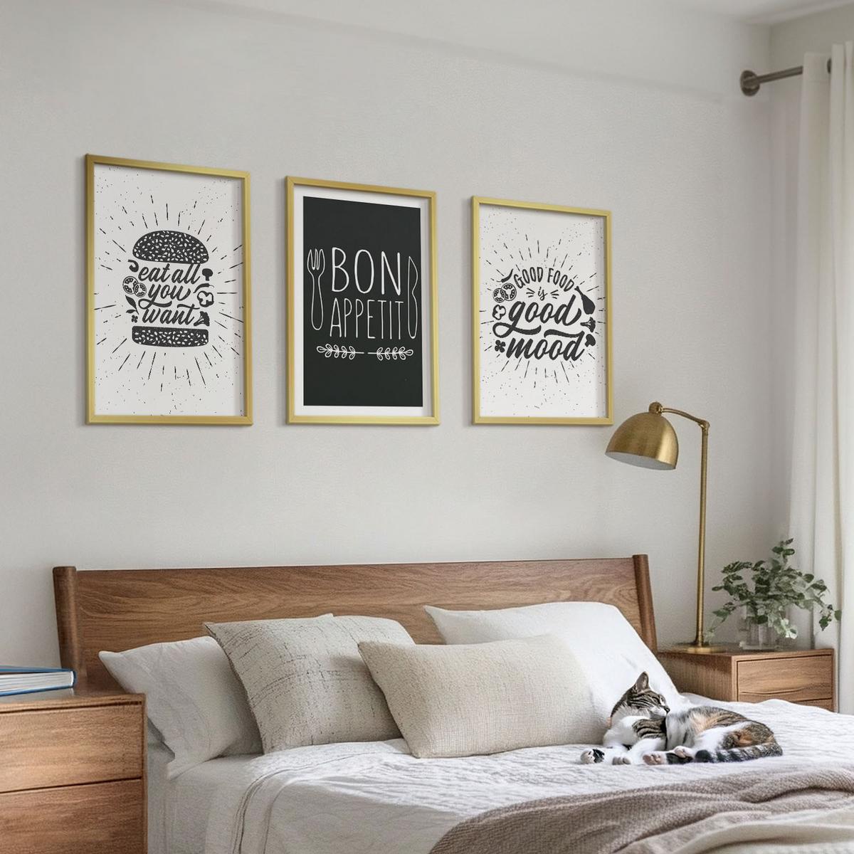 BILDER SET 3er Set - 40x60 cm Goldrahmen - Grafiken, Lebensmittel, kulinarische Slogans - Goldfarben, Kunststoff (40/60cm) - TULUP