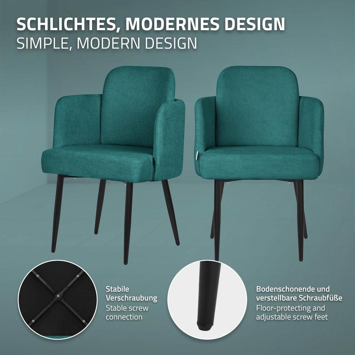 ESSZIMMERSTUHL Petrol mit Stoffbezug - Petrol/Schwarz, Textil/Metall (59/86/59cm) - ML-DESIGN