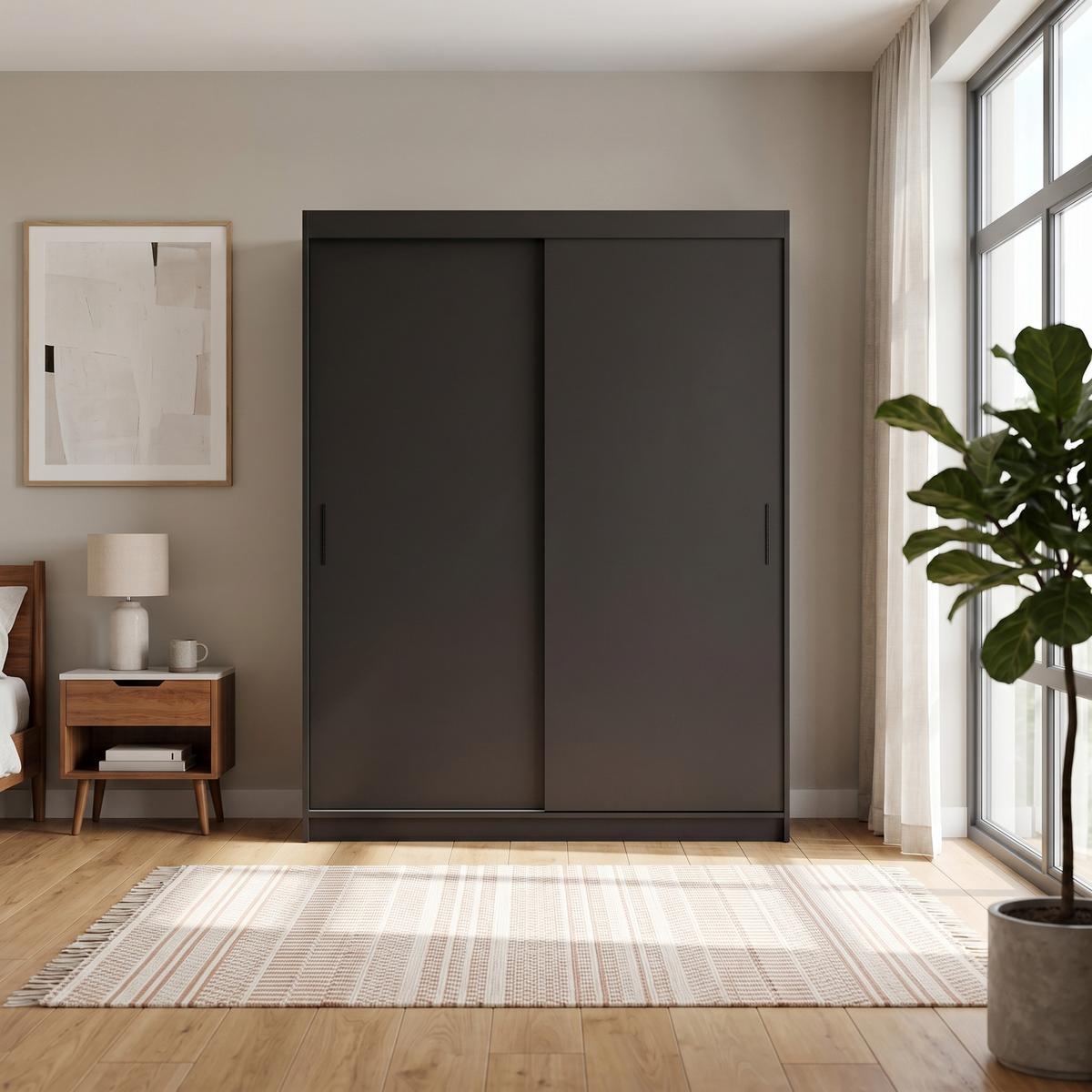 SCHWEBETÜRENSCHRANK TELA 160/205/60cm 2-türig Schwarz - Schwarz, Holzwerkstoff (160/205/60cm) - MASSENO