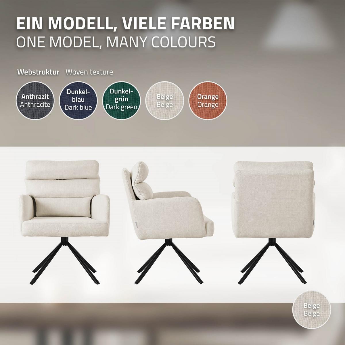 ESSZIMMERSTUHL 4er Set drehbar Beige Stoffbezug - Beige/Schwarz, Textil/Metall (64.5/93/64cm) - ML-DESIGN