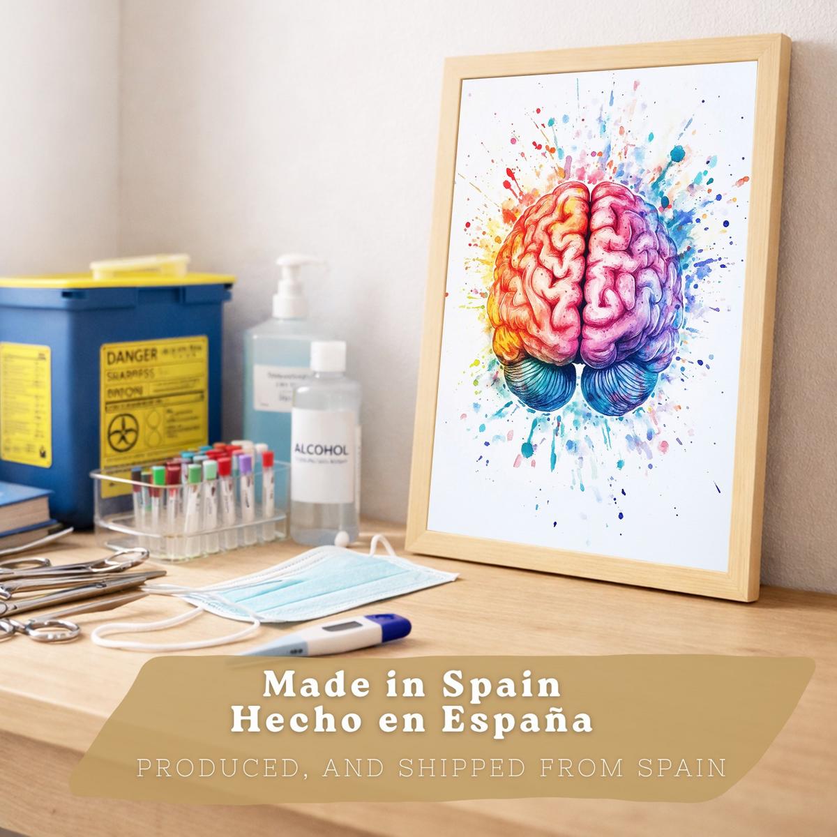 POSTER Set aus 2 Anatomie Drucke und Wandbilder mit Gehirn und Herz Künstlerische Mehrfarbig Aquarell Illustration Größe Leichter Holzrahmen A3 - Beige, Papier (29.7/42/3cm) - Nacnic