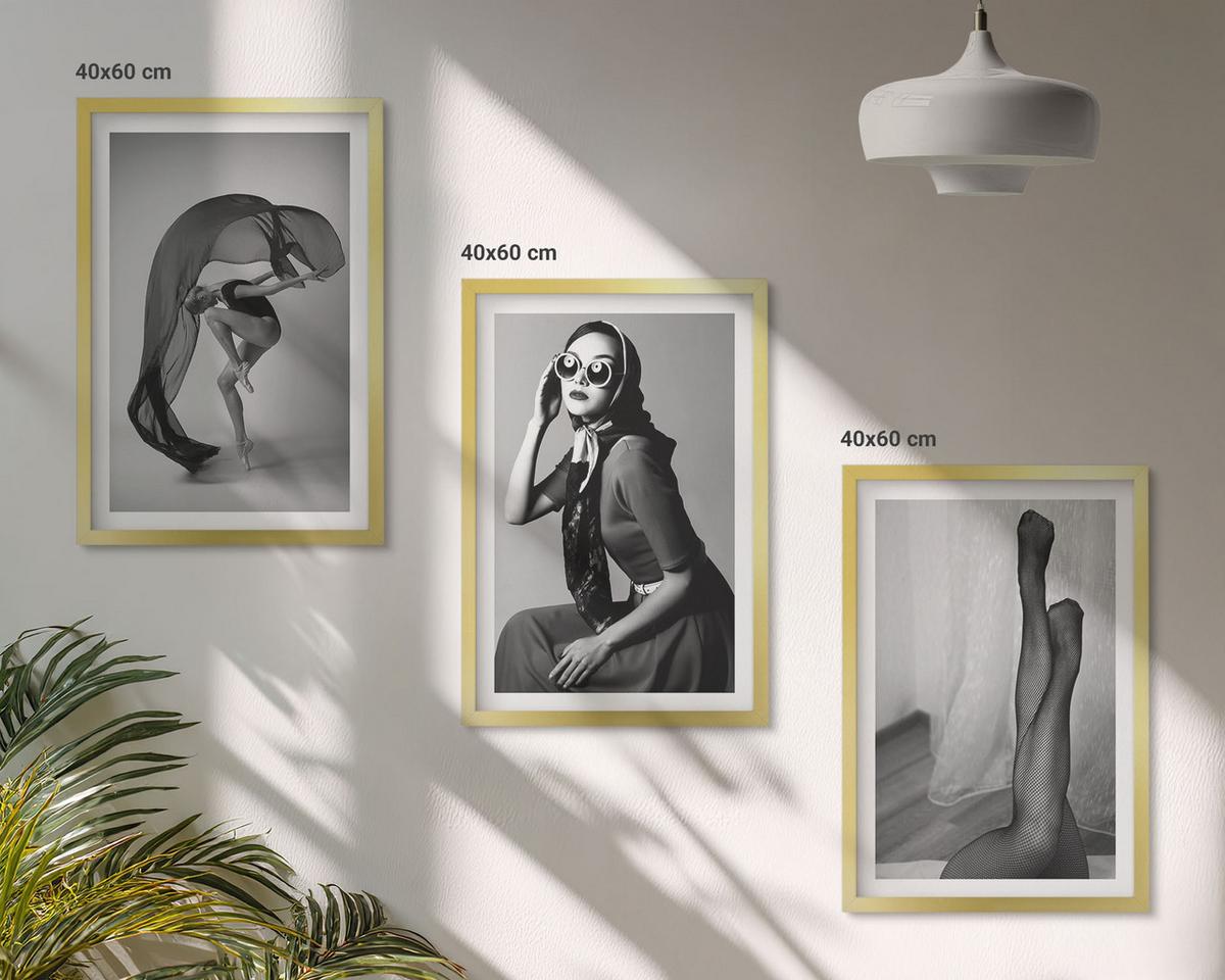 BILDER SET 3er Set - 40x60 cm Goldrahmen - Schwarz-Weiß-Porträts von Frauen - Goldfarben, Kunststoff (40/60cm) - TULUP