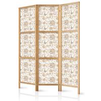 PARAVENT Japanischer 3-tlg 135x172 cm Braune Bl tter - Beige, Holz/Textil (135/172/3cm) - Muralo