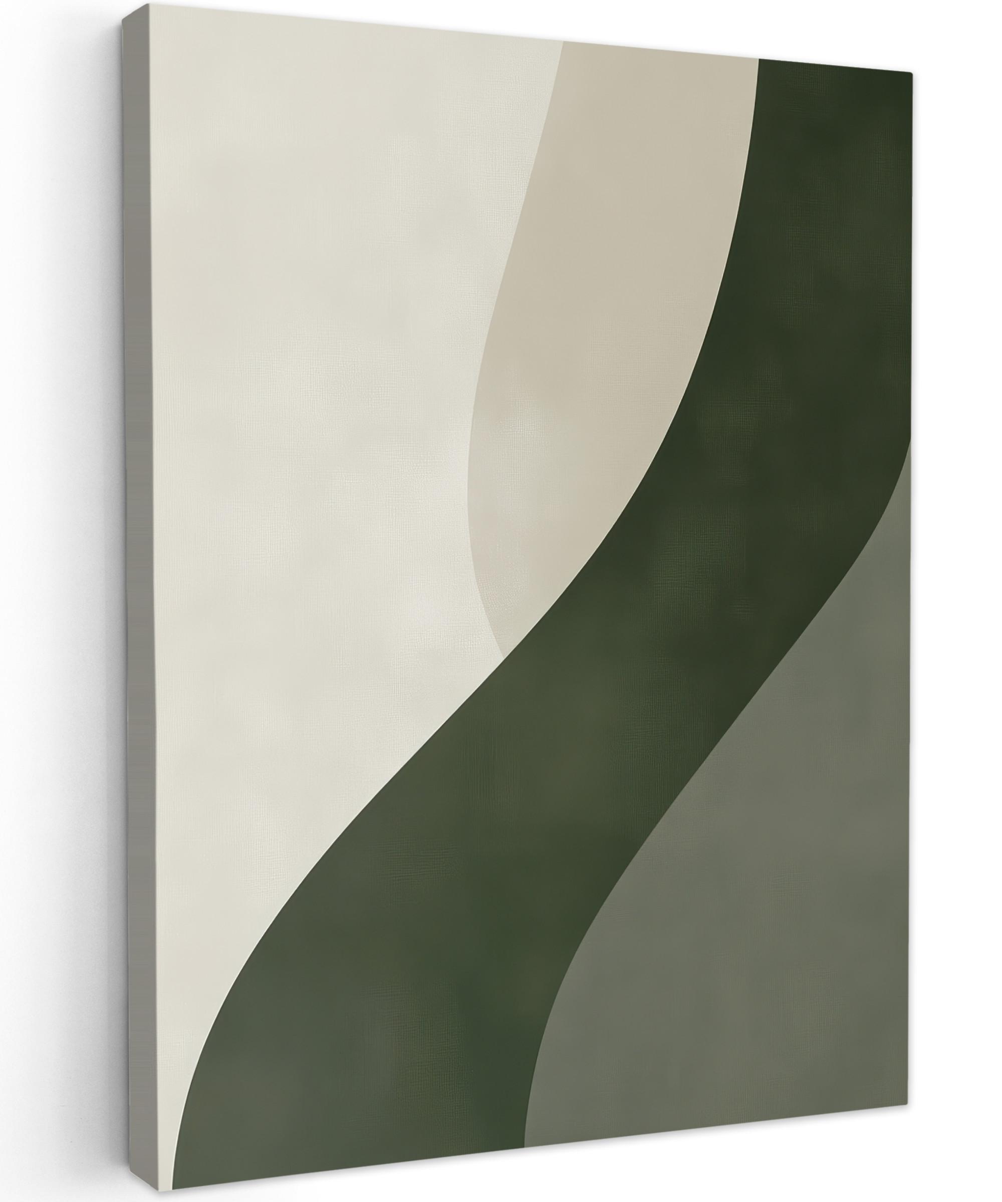 LEINWANDBILD Japandi - Grün - Abstrakt - Modern Wandbild Wohnzimmer 60x80 cm - Salbeigrün, Textil (60/80cm) - MuchoWow