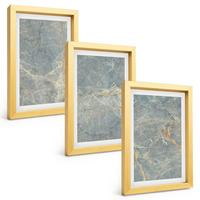 BILDER SET 3er Set - 20x30 cm Goldrahmen - Dekorativer Stein aus grünem Marmor - Goldfarben, Kunststoff (20/30cm) - TULUP