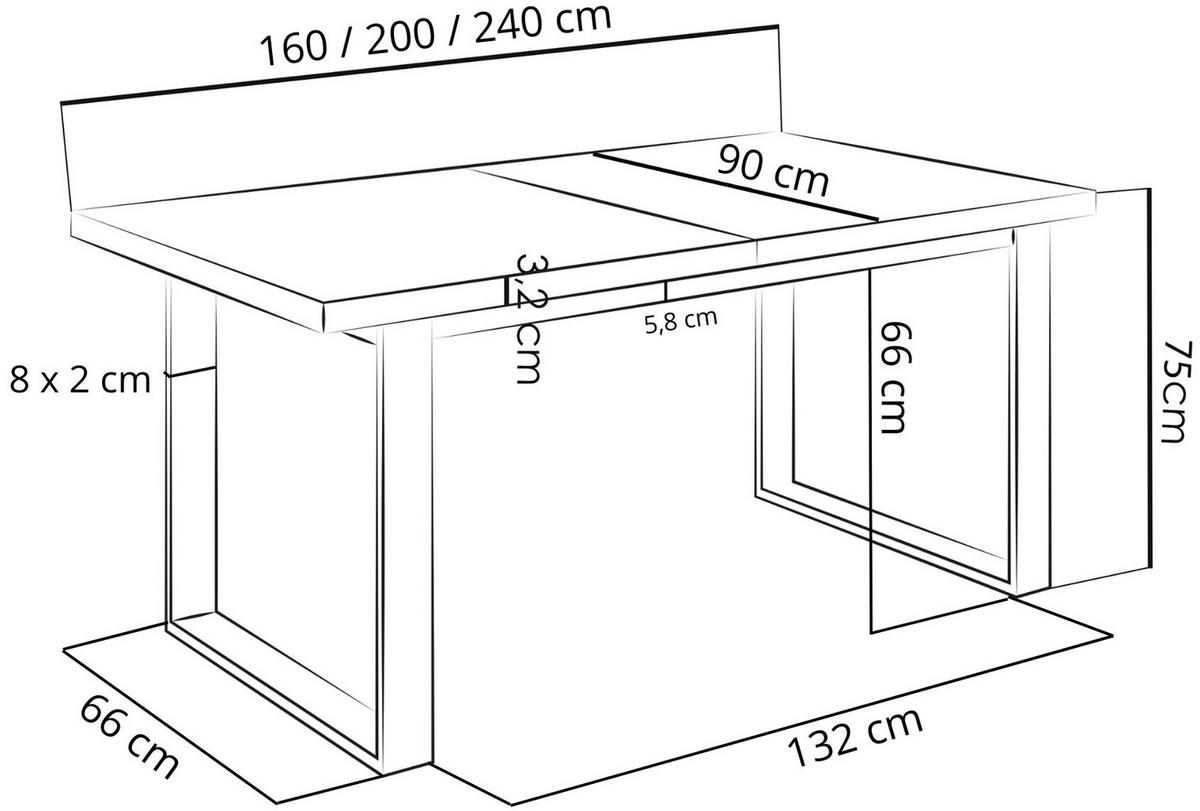 ESSTISCH Valentino rechteckig ausziehbar, Lancelot Eiche 160/240/90/75 cm - Eichefarben/Schwarz, Holzwerkstoff/Metall (90/240/75cm) - WFL GROUP