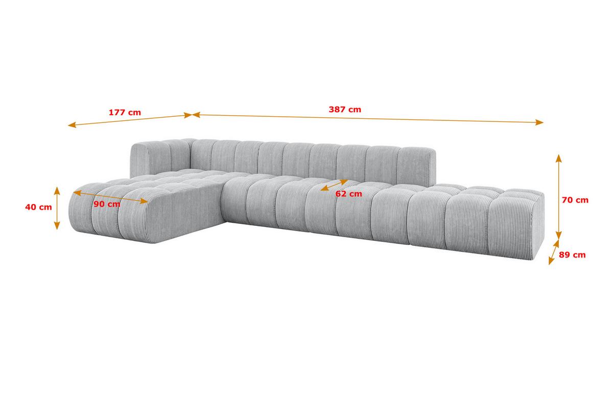 ECKSOFA modulares Sofa Zuvon-L2 - 387x177x70 cm Grau - Grau, Holzwerkstoff/Textil (387/177cm) - ALTDECOR