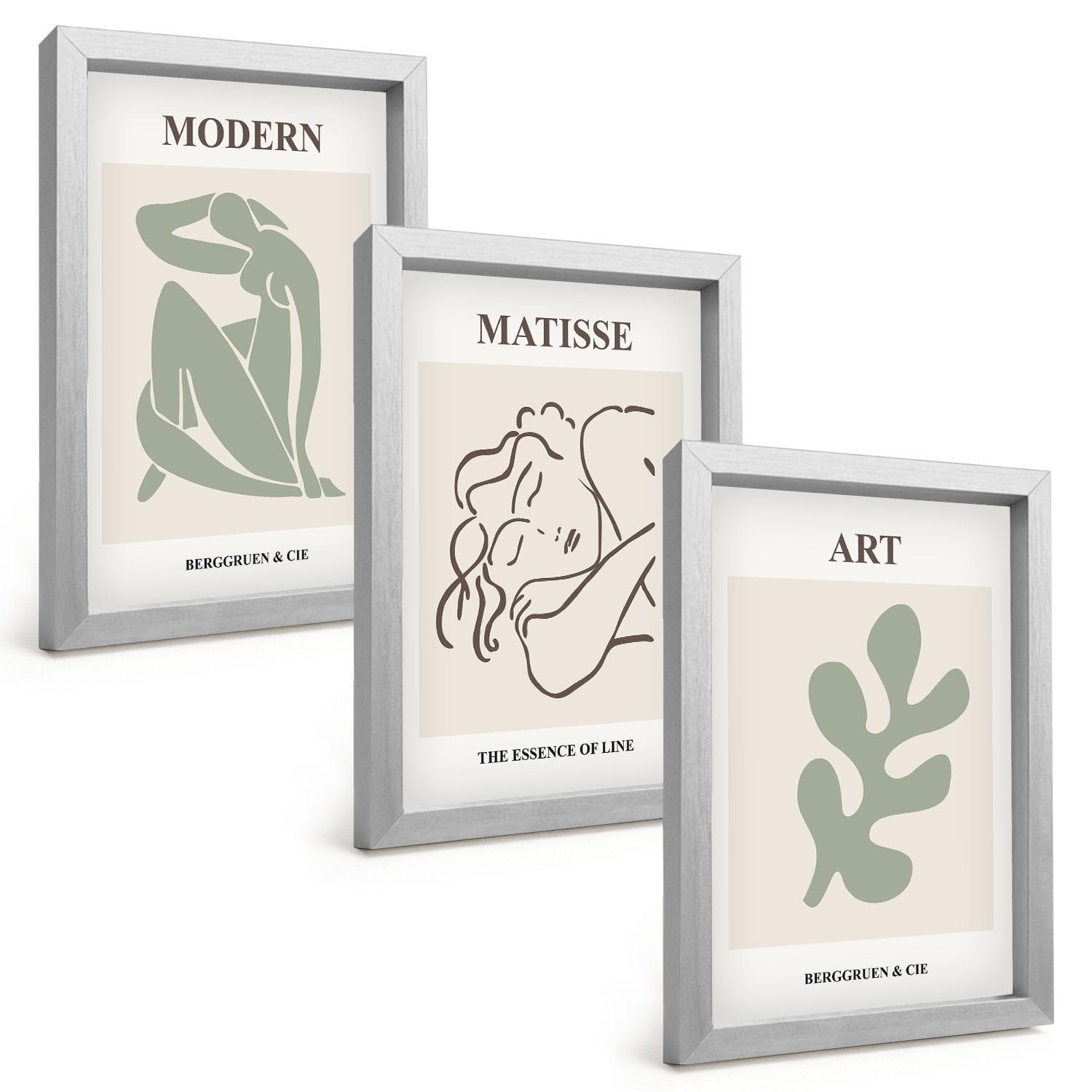 BILDER SET 3er Set - 20x30 cm Silberner Rahmen - Stilvolles Design mit Pflanzenmotiven - Silberfarben, Kunststoff (20/30cm) - TULUP