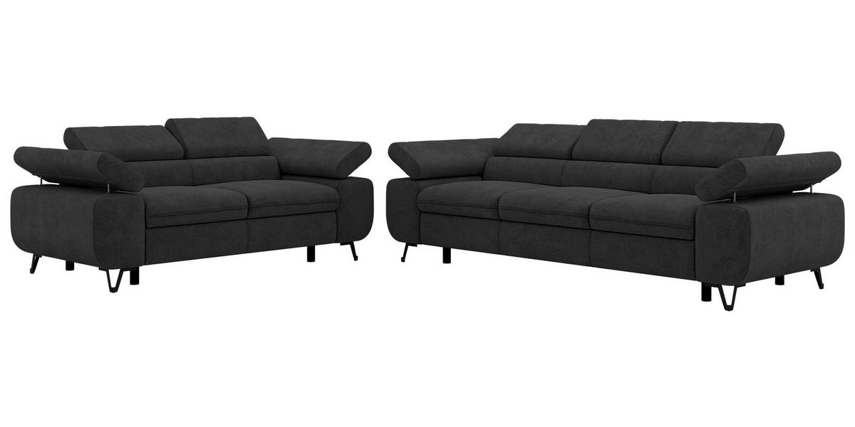 SITZGARNITUR PETER 2+3 - Dunkelgrau Stukture - Dunkelgrau/Graphitfarben, Textil/Metall (262/76/99cm) - MKS