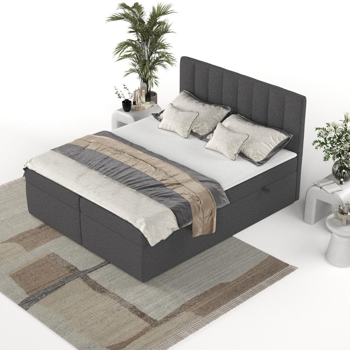 BOXBETT Amaro 160/200 cm Anthrazit im Megan Stoff - Anthrazit/Schwarz, Holz/Holzwerkstoff (160/200cm) - AltaBeds