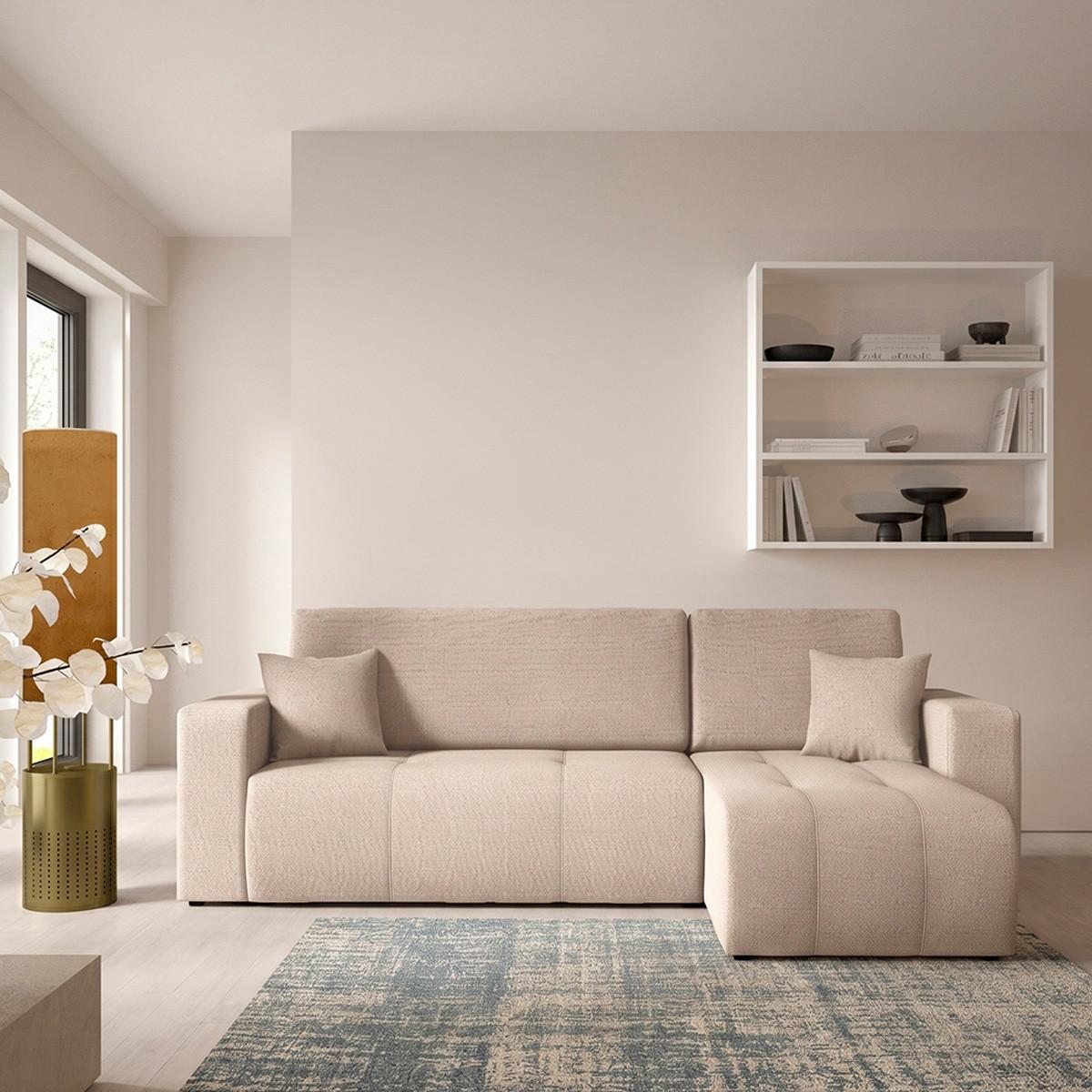 ECKSOFA Vasco 3 Sitzplätze Beige - Beige, Holz (247/145cm) - Petits-meubles