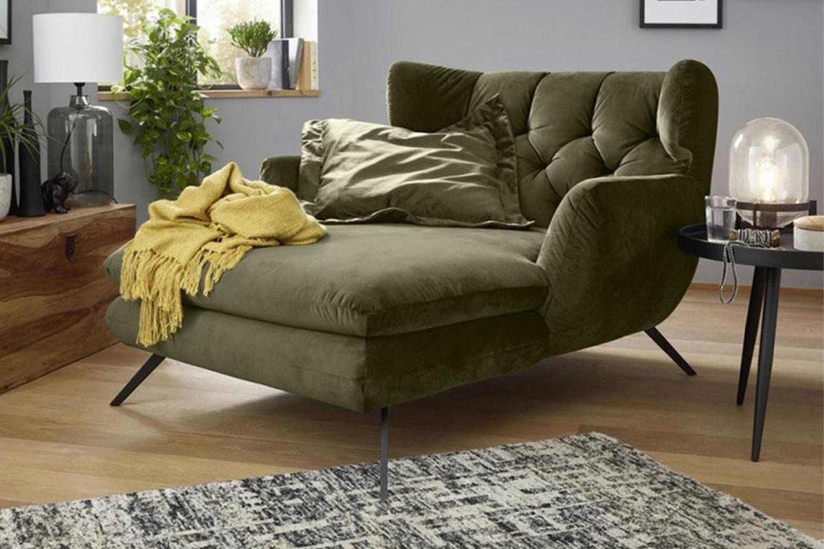 LONGSEAT CHAMRE Dunkelgrün Velvet - Dunkelgrün/Schwarz, Textil/Metall (130/95/160cm) - KAWOLA