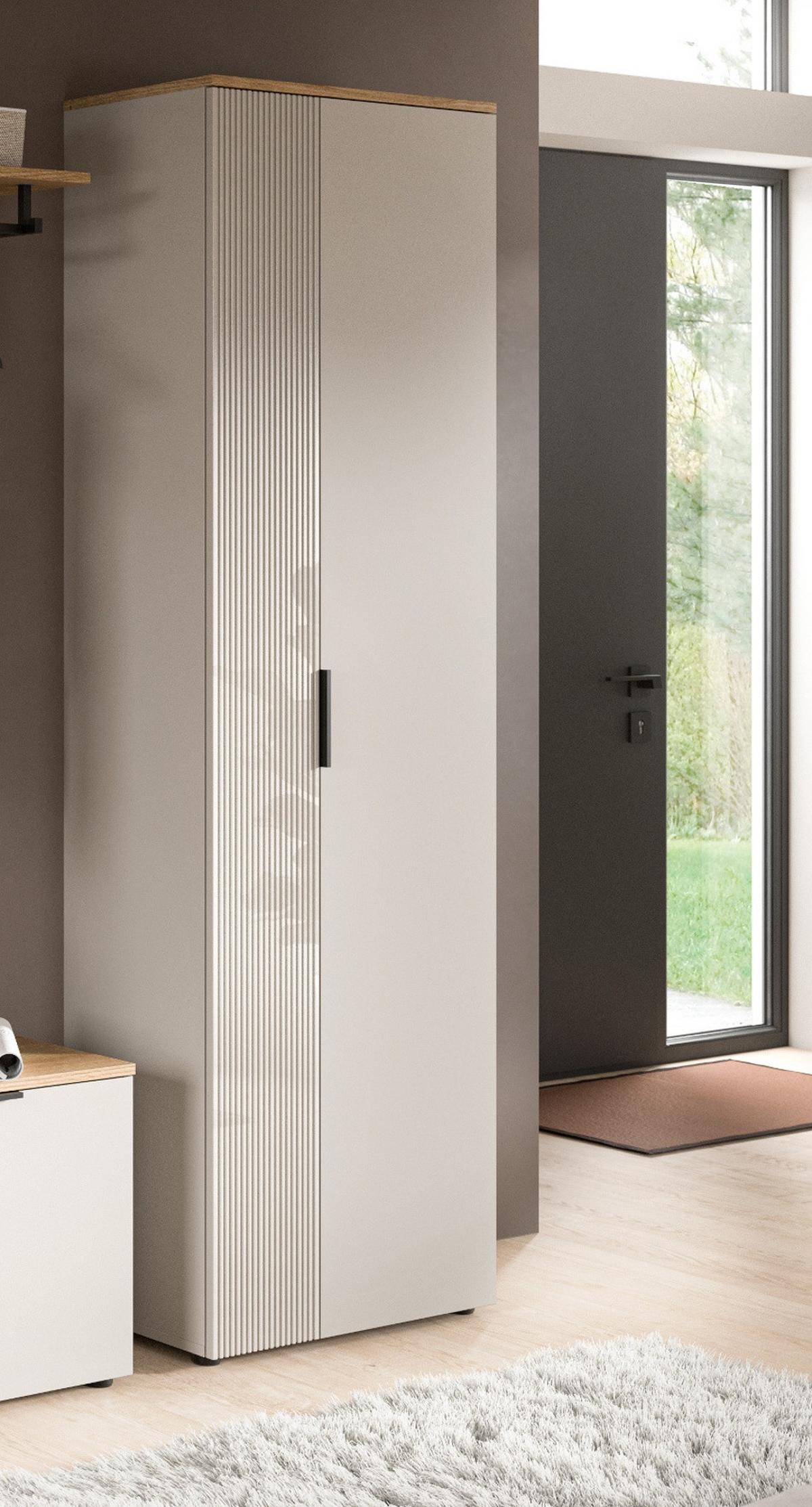 FLURSCHRANK Kaschmir Sand und Evoke Eiche, Schuhschrank 60 x 160 cm mit viel Stauraum - Kaschmir/Eichefarben, Holzwerkstoff/Kunststoff (60/190/36cm) - Inn.Furn
