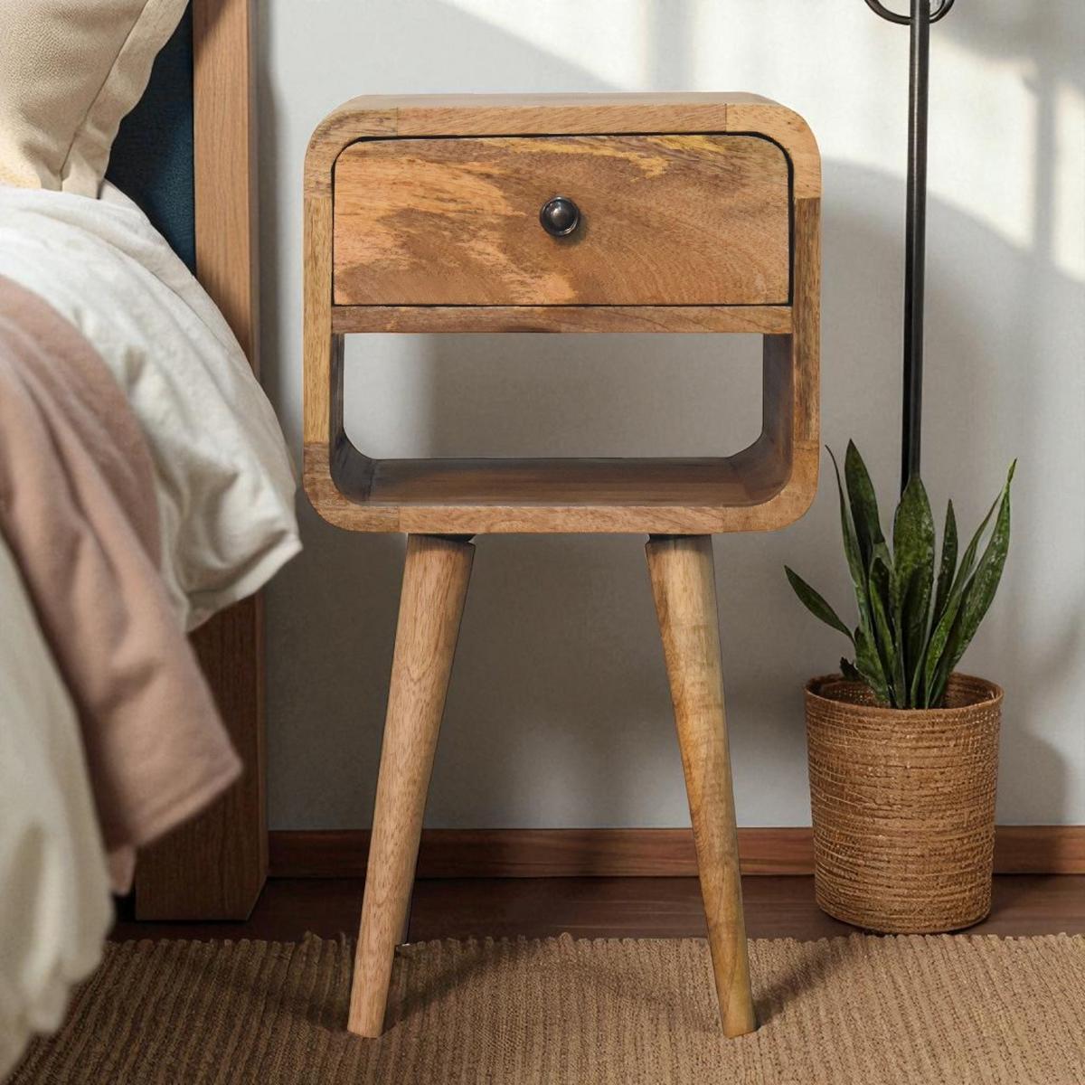 NACHTTISCH mit 1 Schublade, 1 offenes Fach, Beige - Eichefarben/Messingfarben, Holz/Metall (30/55/30cm) - Artisan Furniture