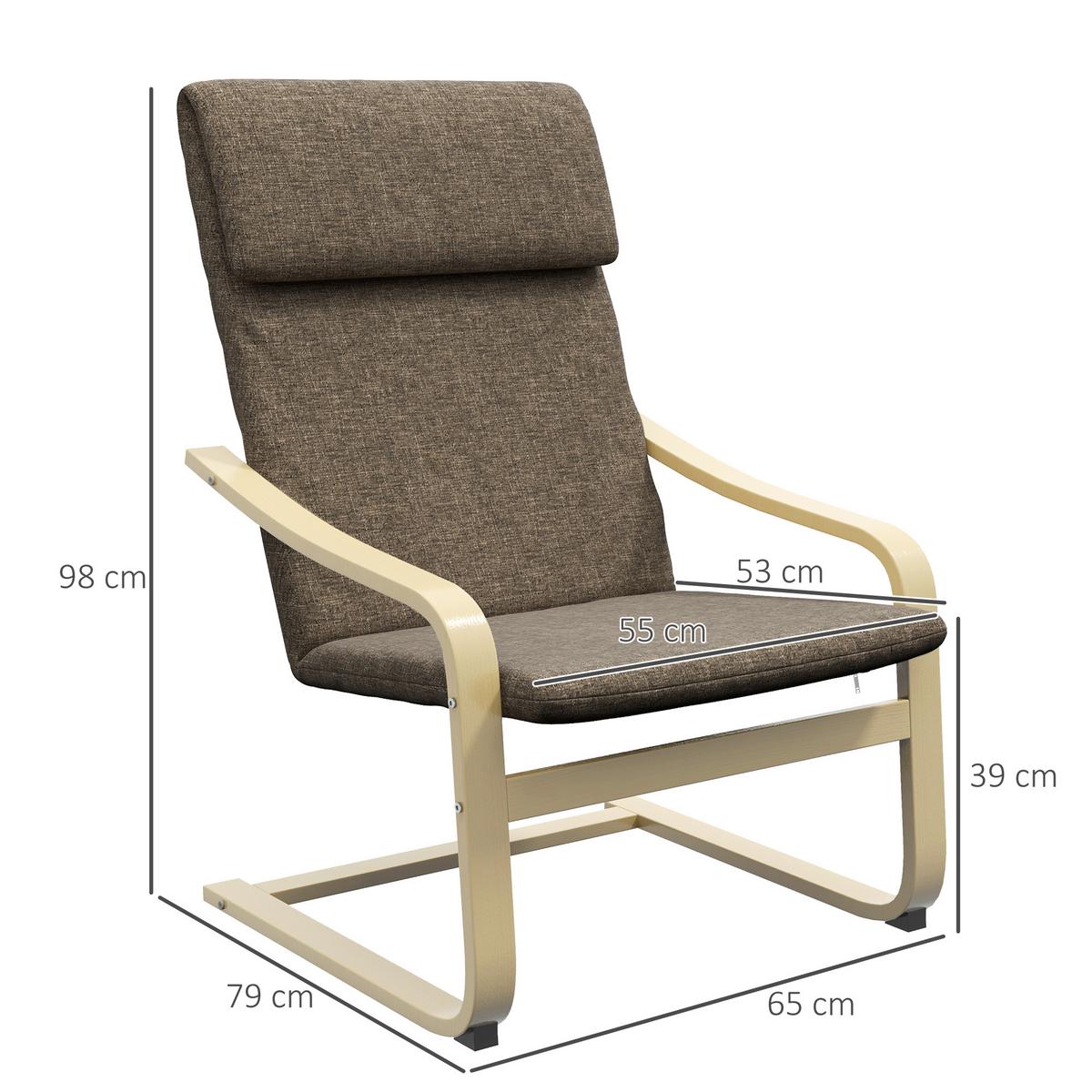 SESSEL mit Kopfstütze und Armlehnen, Bezug in Leinenoptik, Holzgestell, Braun - Braun, Kunststoff (79/98/65cm) - HOMCOM