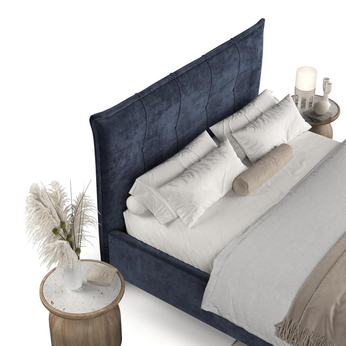 POLSTERBETT Plaza 180/200 cm Marineblau im Lotta Stoff - Naturfarben/Dunkelblau, Holz/Holzwerkstoff (180/200cm) - AltaBeds