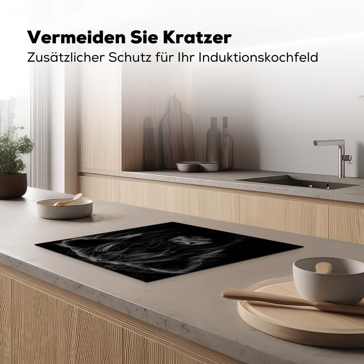 HERDABDECKPLATTE Schottischer Highlander - Kuh - Schwarz - Weiß - Tiere Abdeckung Ceranfeld 57.6x51.6 cm - Schwarz, Kunststoff (57.6/51.6/0.2cm) - MuchoWow