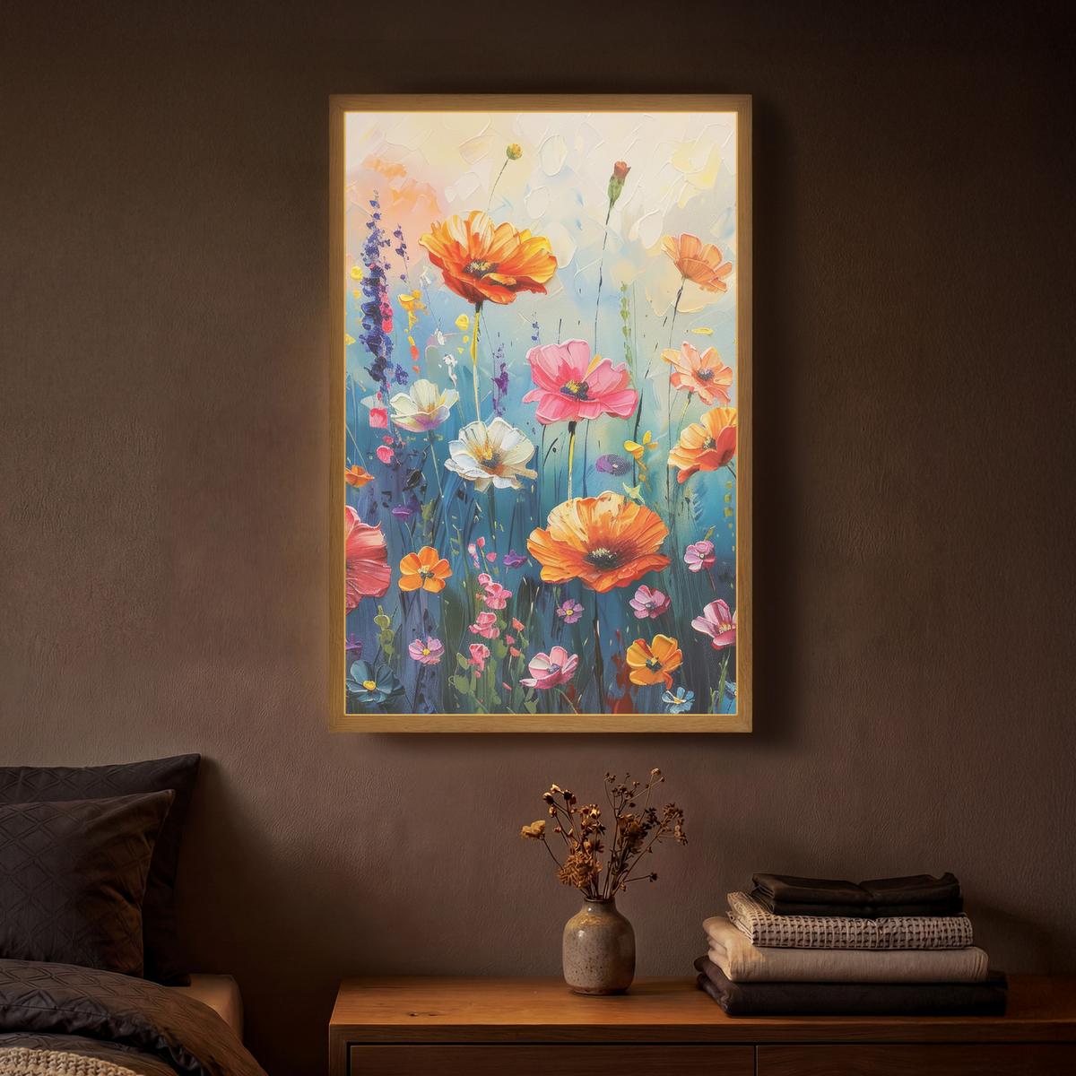 WANDLEUCHTE MIT AKKU Blumen - Natur - Aquarell - Kunst 40x60 cm - Multicolor, Holzwerkstoff (40/60/8cm) - OnlyWow