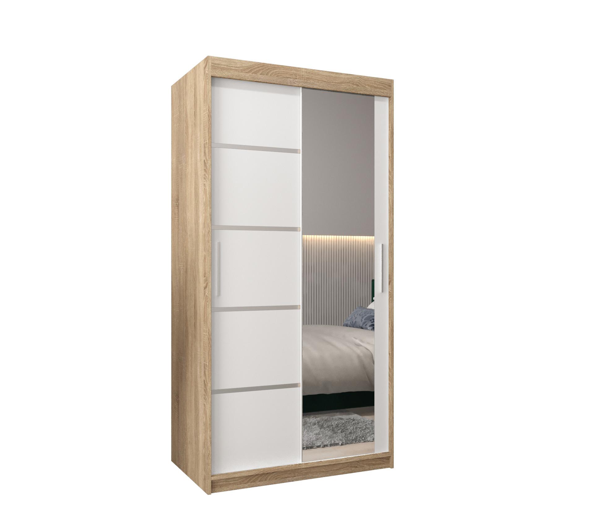 SCHWEBETÜRENSCHRANK 200/100/62 2-türig - Silberfarben/Weiß, Holz/Kunststoff (100/200/62cm) - MÖBEL KRYSPOL