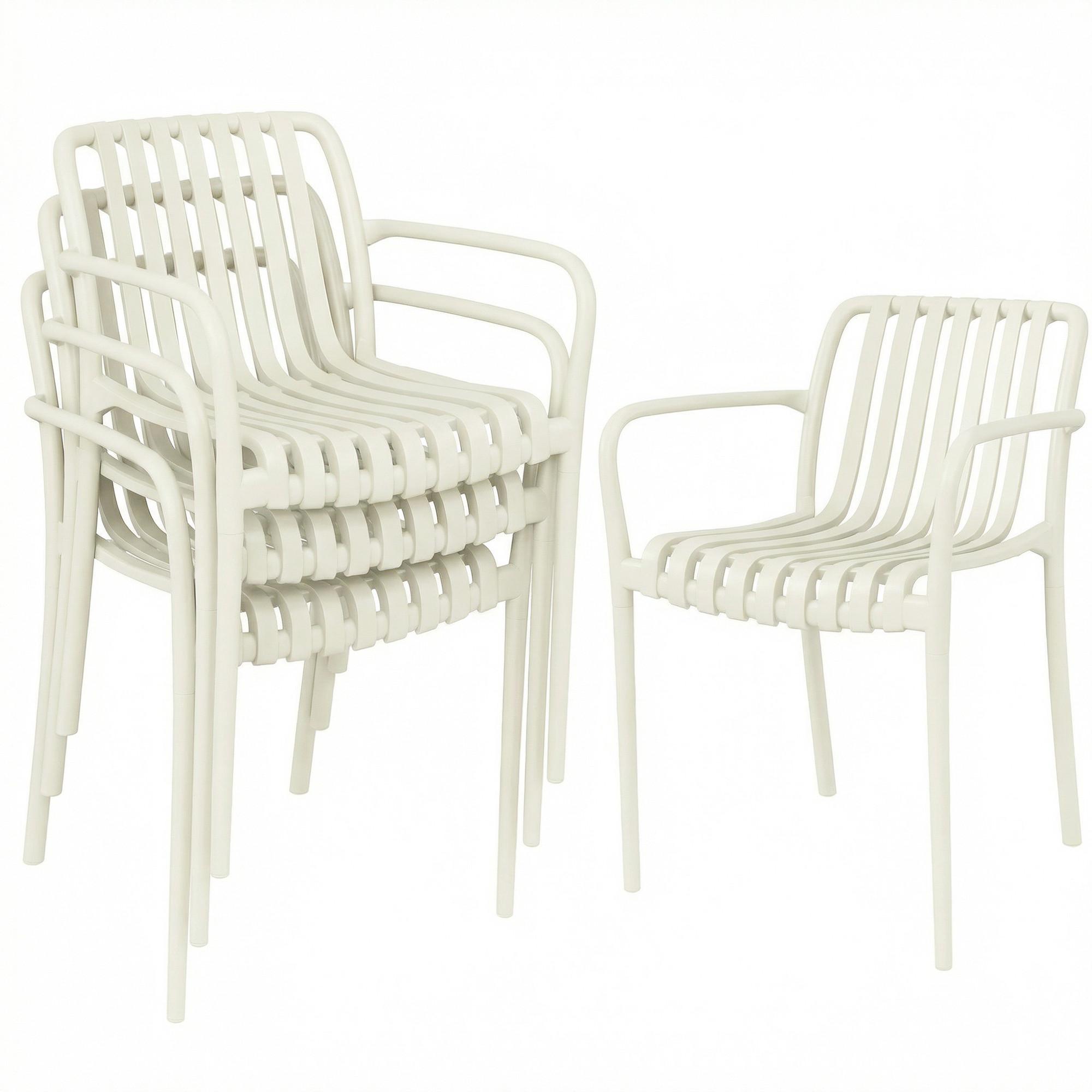 GARTENSTÜHLE 4er Set Kunststoff Cremeweiß - Creme, Kunststoff (55/81.5/58.5cm) - Outsunny