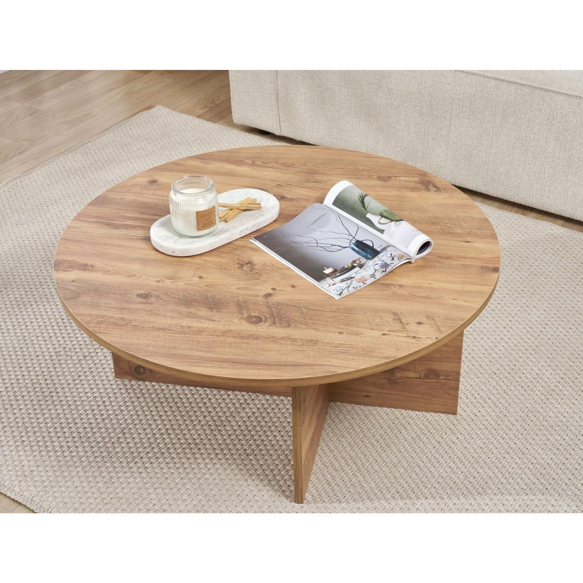 COUCHTISCH mit abgerundeter Platte - soleil 90/90/40 cm - Kieferfarben, Holzwerkstoff (95/90/40cm) - Calicosy