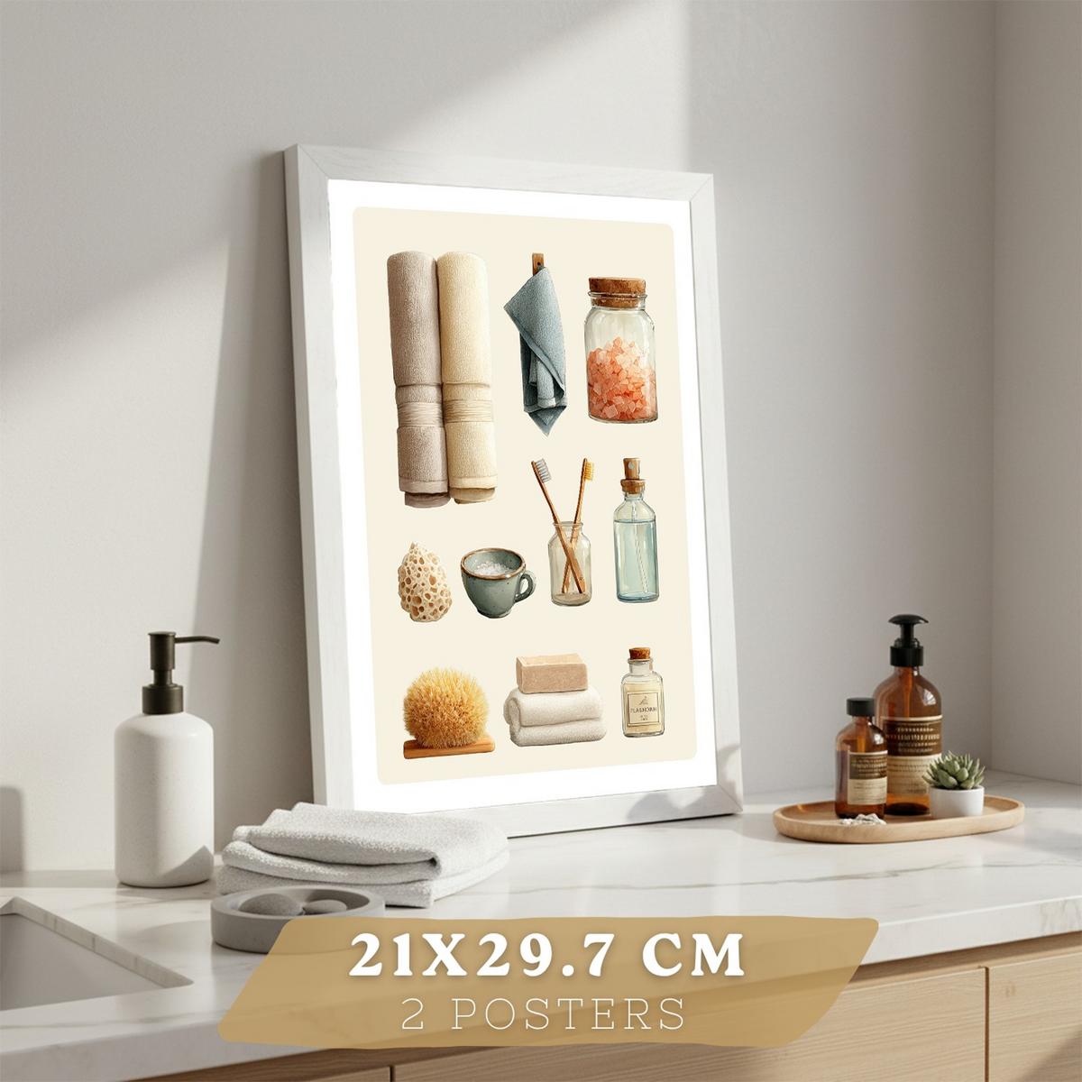 POSTER 2er-Set dekorative Kunstdrucke im Spa-Stil für, minimalistische Bilder mit Blumen Zen-Poster für entspannende Badezimmer- Rahmenlos A4 - Klar, Papier (29.7/21/3cm) - Nacnic