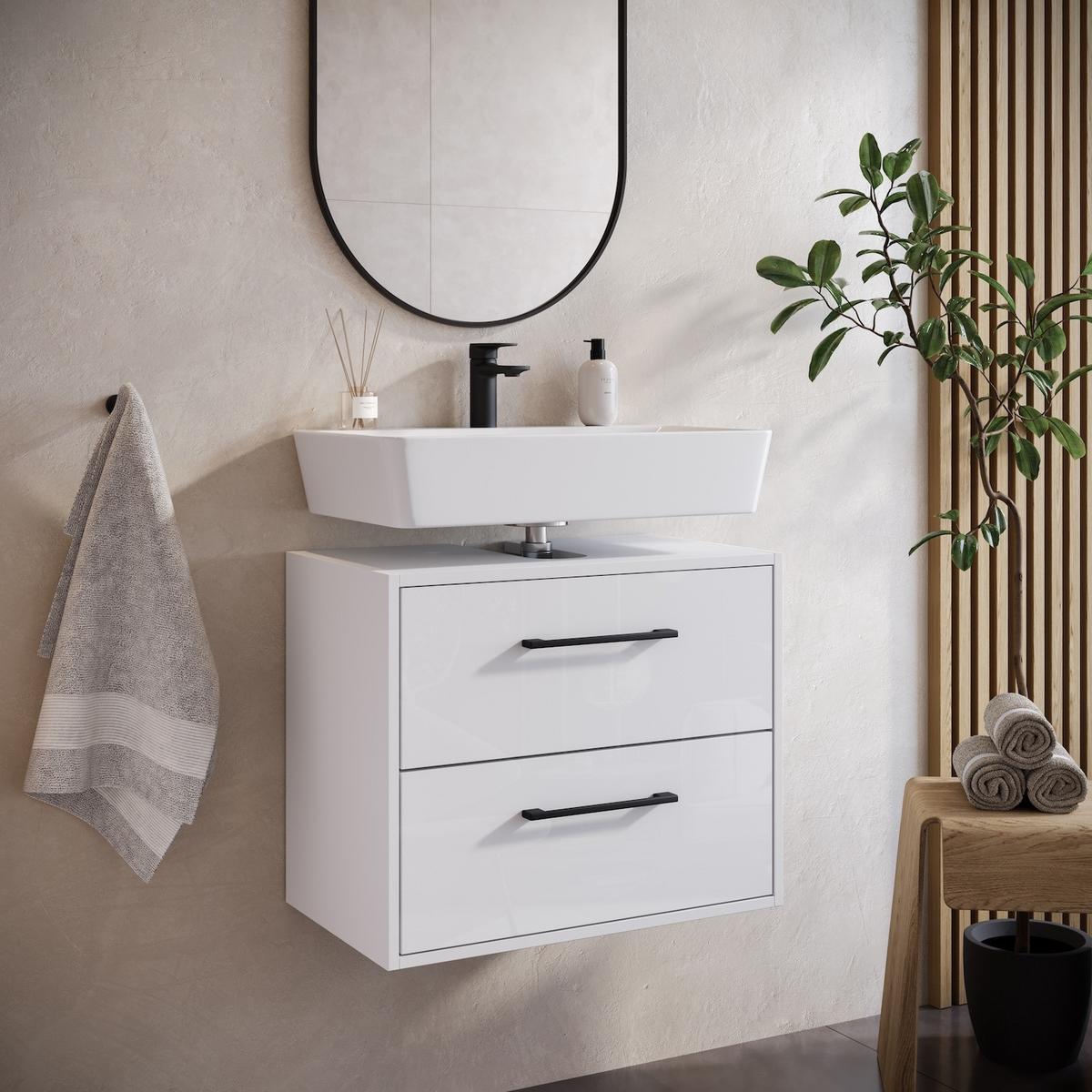 WASCHBECKENUNTERSCHRANK Florence 2 Schubladen Weiß Hochglanz - 60 x 35 x 47 cm - Weiß, Holz (60/50/35cm) - Badplaats