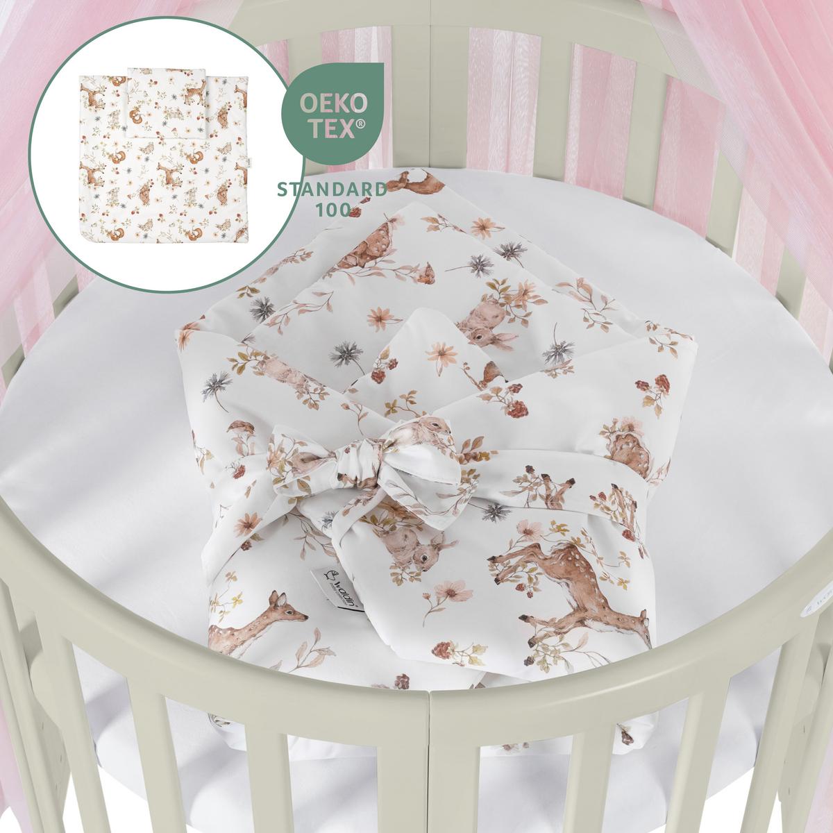 BABYBETT OLIVE OVAL 7in1 mit Matratze und Himmelset - Olivgrün/Rosa, Holz/Textil (73/125cm) - waldin