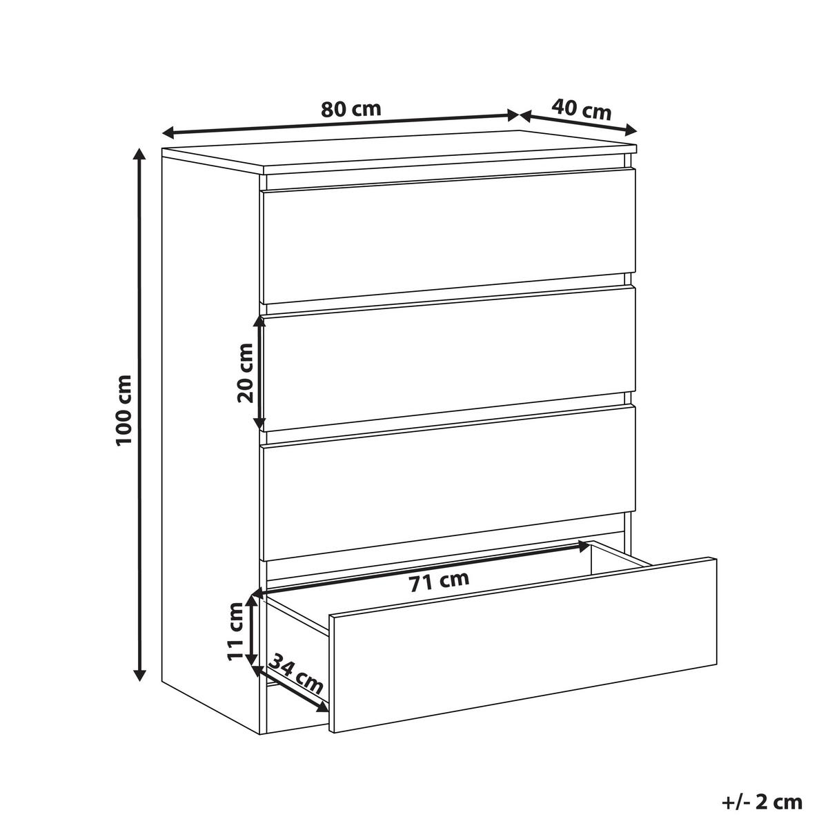 KOMMODE mit 4 Schubladen Weiß Winnipeg - Weiß, Holzwerkstoff (80/100/40cm) - Beliani