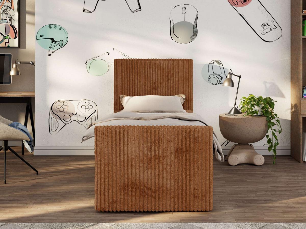 JUGENDBETT TILIO DUO 90/200 - Orange Cord - H4 - Rechts Seite - Orange, Textil (200/90cm) - MKS