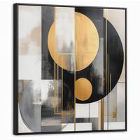 LEINWAND Bilder mit Rahmen - Abstrakt - Gold - Silber - Formen - Ästhetisch - Modern - 90x90 - Goldfarben, Textil (90/90cm) - MuchoWow
