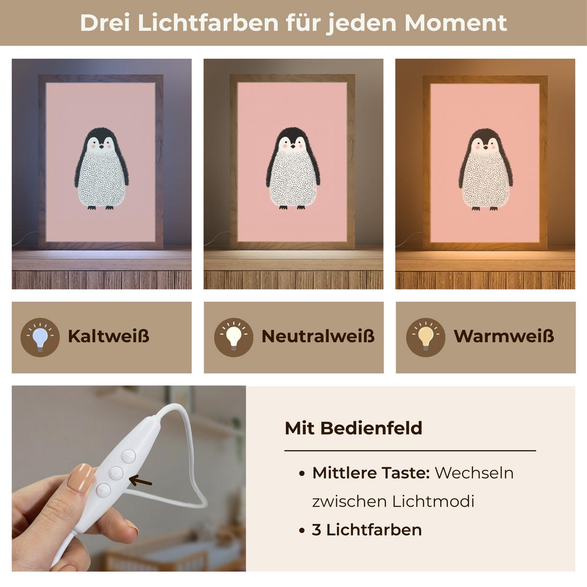 NACHTTISCHLAMPE Pinguin - Punkte - Minimalistisch - Rosa 20x30 cm - Rosa, Holzwerkstoff (8/20/30cm) - OnlyWow