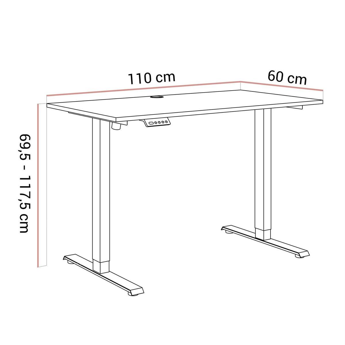 SCHREIBTISCH SPACE höhenverstellbar mit Metallbeinen schwarz/weiß - Weiß, Holzwerkstoff (60/110/69.5cm) - Lookway