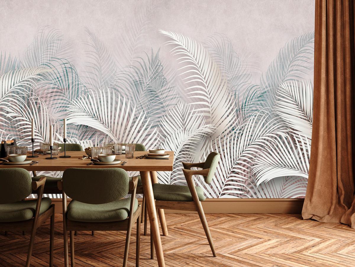FOTOTAPETE für Schlafzimmer Tropische Blätter Palmenblätter Delikat 200x140 - Beige/Braun, Papier (200/140cm) - Muralo