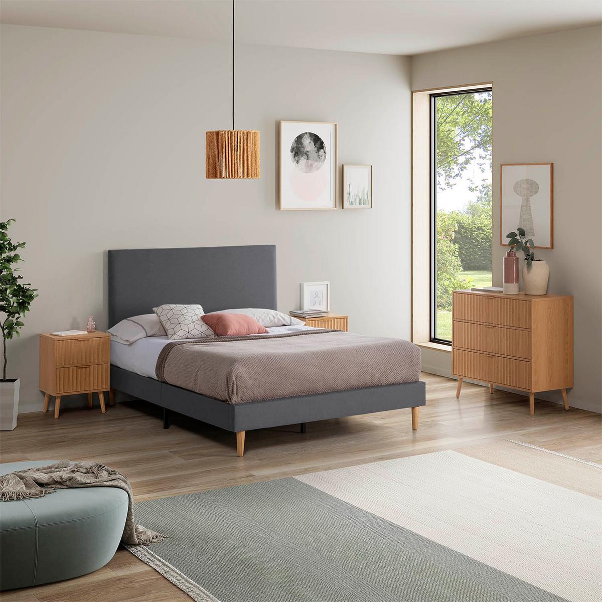 POLSTERBETT + kopfteil 140x200 cm Aura, Dunkelgrau - Dunkelgrau, Textil (200/140/90cm) - VS Venta-stock