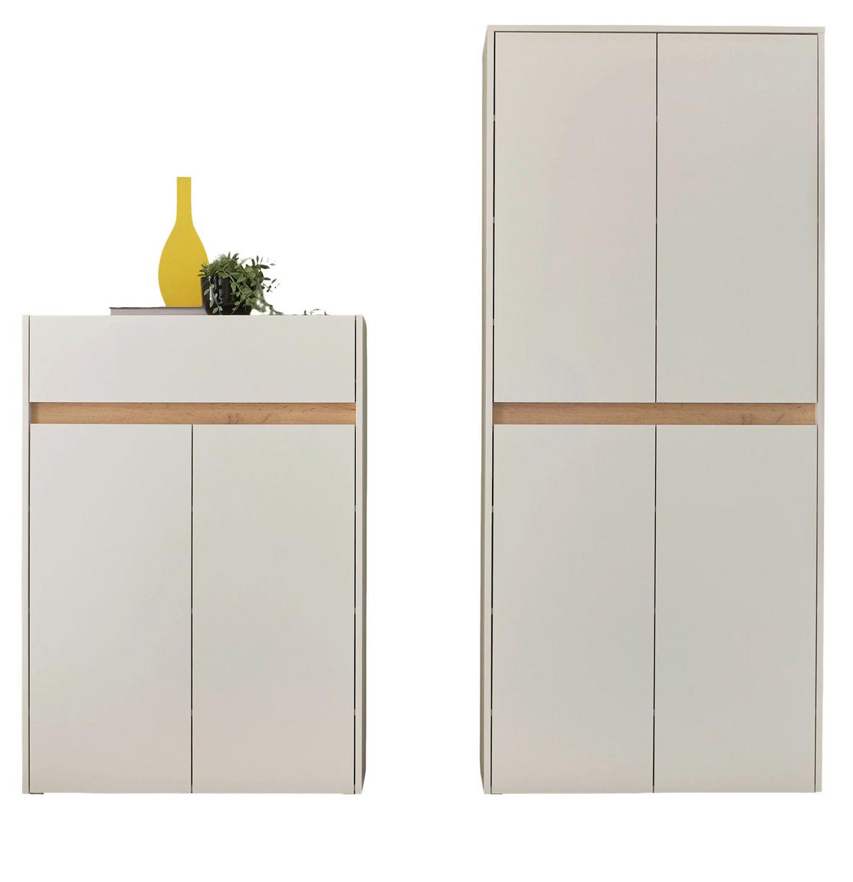 GARDEROBEN-SET weiß matt, Eiche Wotan 2-teilig 180 cm, Kombination mit viel Stauraum - Eiche Wotan/Schwarz, Holzwerkstoff/Kunststoff (180/195/40cm) - Furn.Design