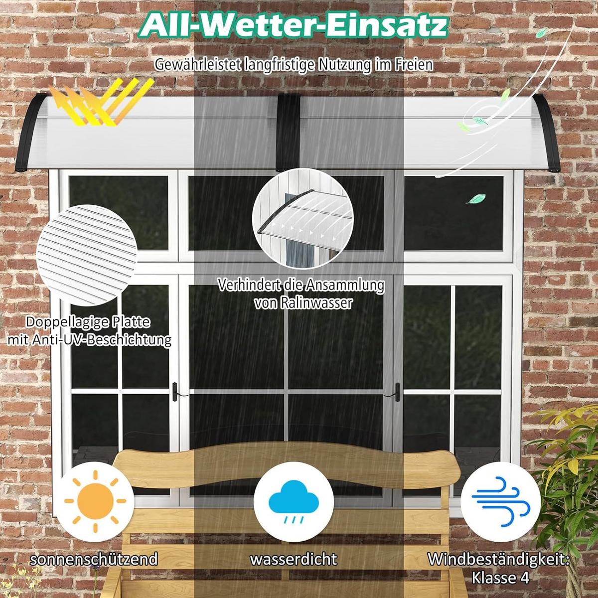 HAUSTÜRVORDACH Transparent - Transparent, Kunststoff (122/28/99cm) - COSTWAY