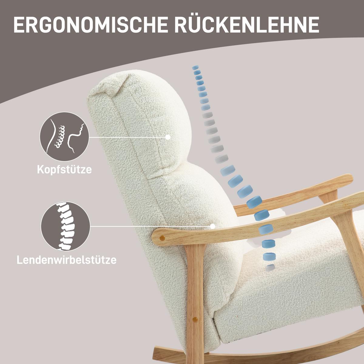 SCHAUKELSTUHL, ergonomisch Schwingsessel, Armlehnsessel, Stillsessel Cremeweiß - Creme/Naturfarben, Holz/Buchenholz (65/98/90cm) - HOMCOM