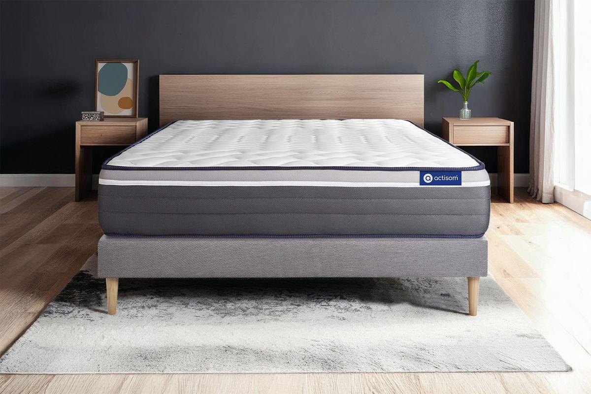 BETT Actimemo plus Memory-Schaum 80 x 200 cm h4 - Kit Bettgestell Grau - Beige/Grau, Karton/Holz (80/200cm) - ACTISOM
