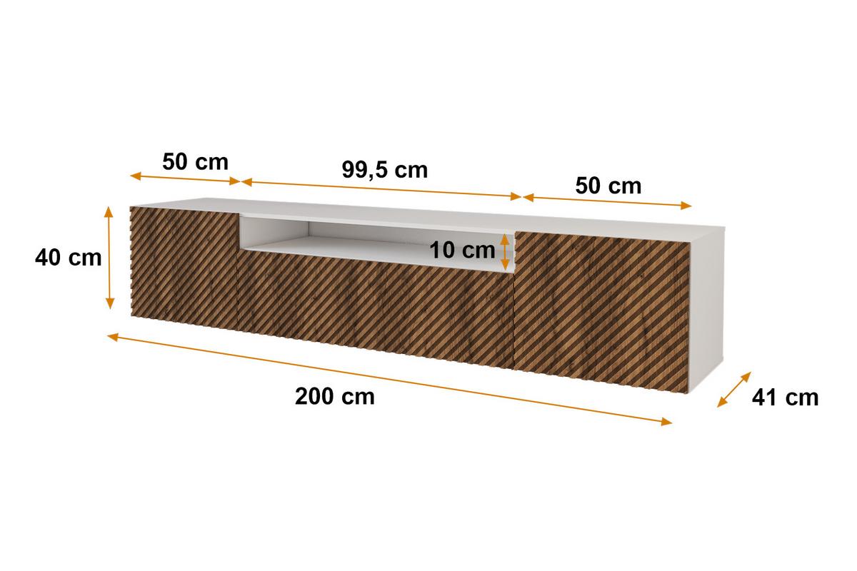 LOWBOARD ZENO-W 200x40x41 cm - Weiß / Katania - Eiche Wotan, Holzwerkstoff (200/40/41cm) - ALTDECOR