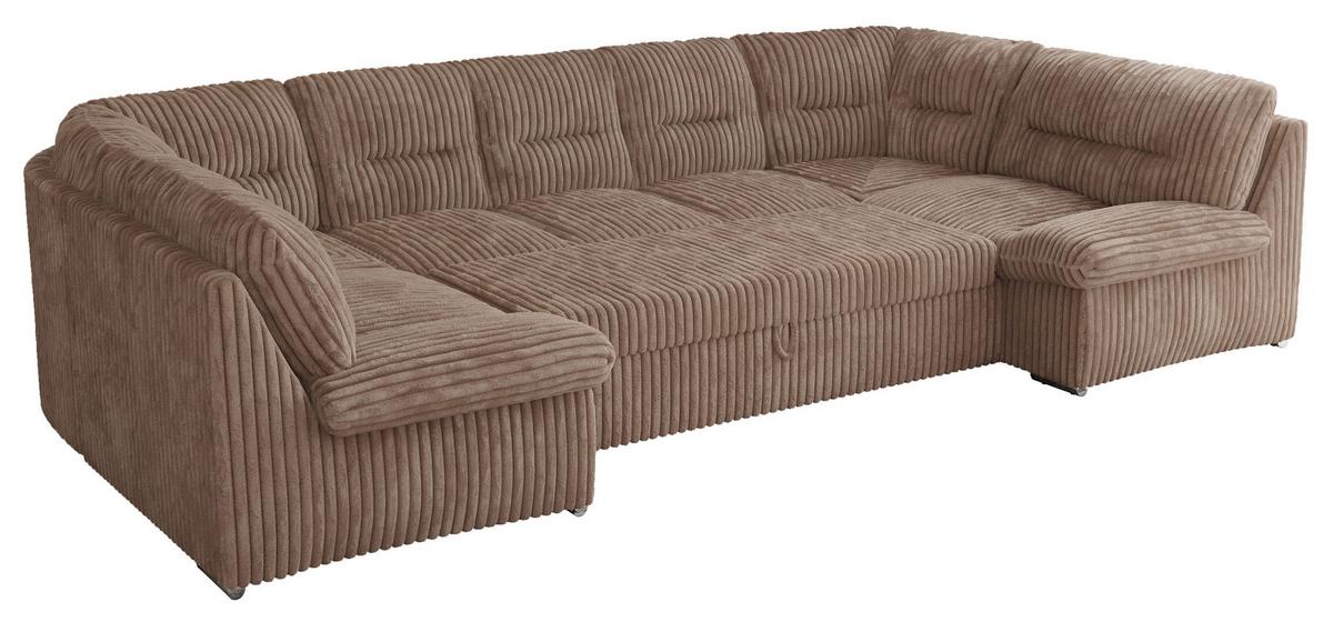 WOHNLANDSCHAFT COMODO U Braun Cord - Silberfarben/Braun, Textil/Metall (340/93/206cm) - MKS