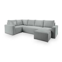 WOHNLANDSCHAFT NORENA L-S Hellgrau Kordstoff mit Schlaffunktion - Hellgrau, Holz (295/85/157.5cm) - MASSENO