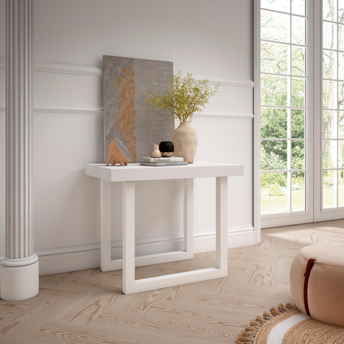 KONSOLENTISCH ausziehbar 58 bis 140cm, für 6 Gäste, weiß, 90/58/73cm - Weiß, Holzwerkstoff (90/140/73cm) - Skraut Home
