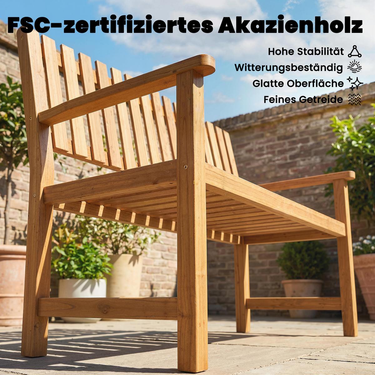 GARTENBANK Akazienholz Naturholz - Naturfarben, Holz (64/92/112cm) - Outsunny