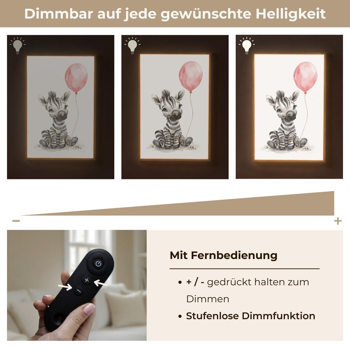 NACHTTISCHLAMPE MIT AKKU Zebra - Baby - Tiere - Rosa Luftballon 60x90 cm - Weiß, Holzwerkstoff (8/60/90cm) - OnlyWow