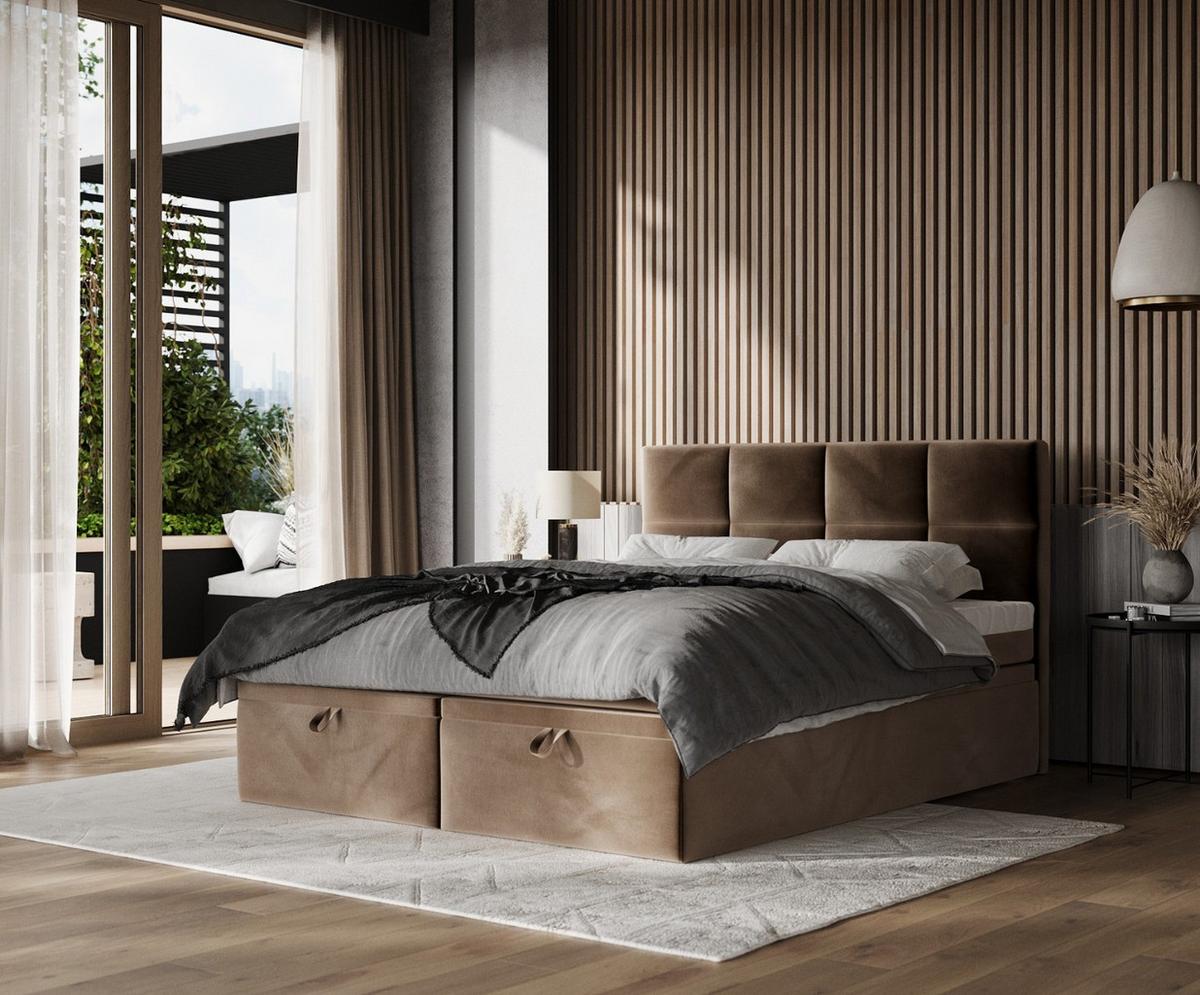 BOXBETT Tessa 140/200 cm Braun im Paros Stoff - Schwarz/Braun, Holz/Holzwerkstoff (140/200cm) - AltaBeds