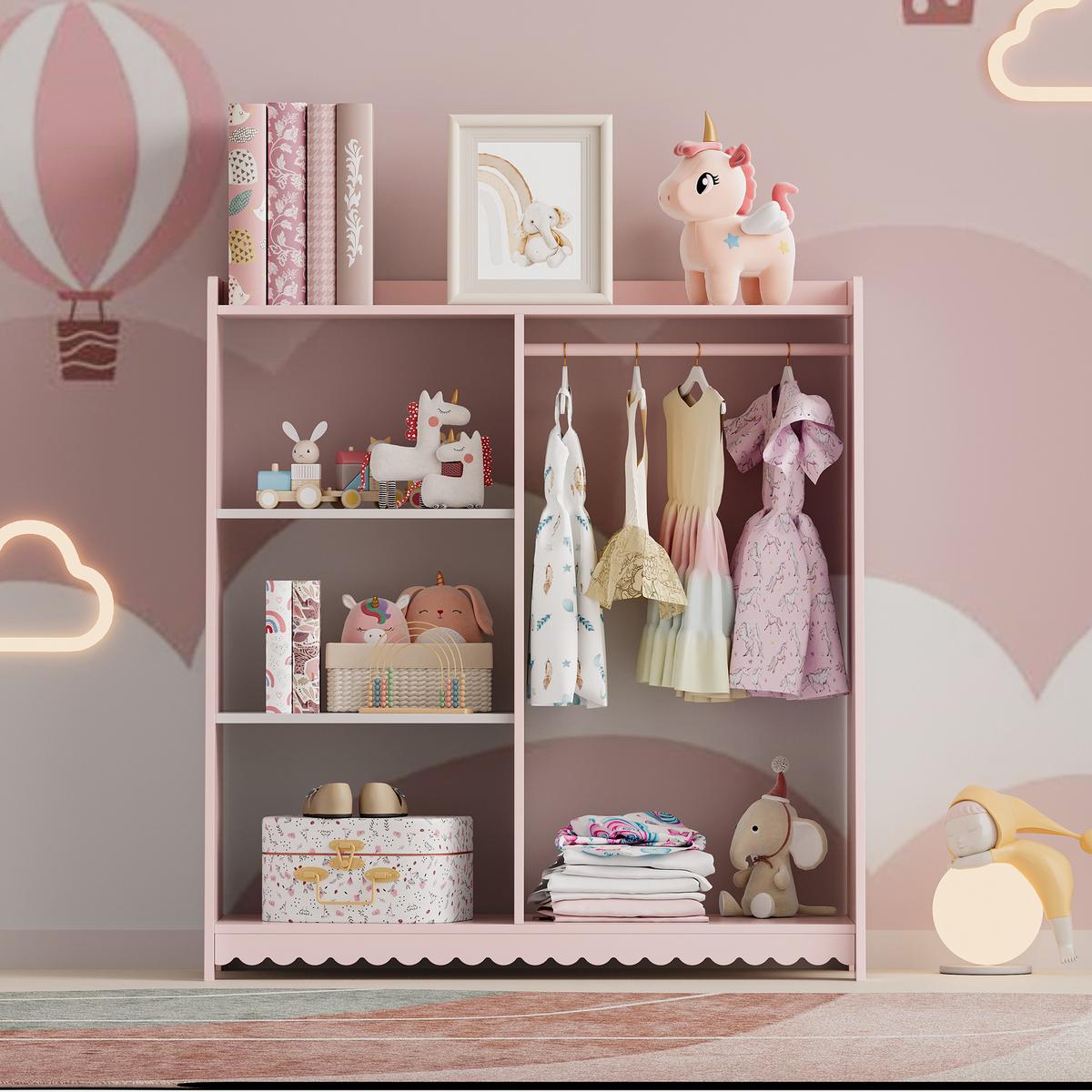 KINDERGARDEROBE Vestnes - Pink/Weiß, Holzwerkstoff (80/90/38cm) - [en.casa]