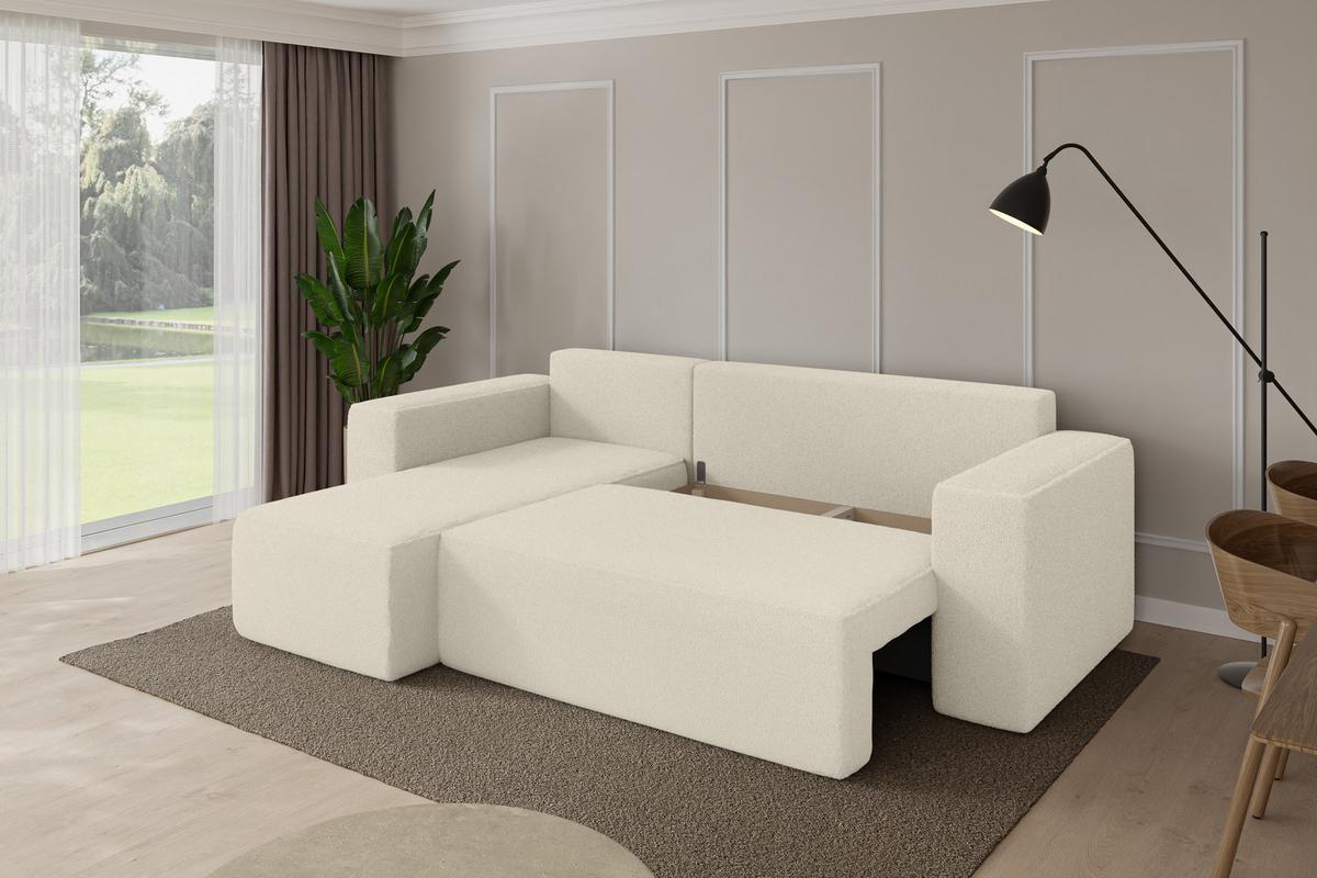 ECKSOFA mit Schlaffunktion Ottomane Links SENO-L 249x139x85 Beige Bouclé - Sandfarben/Beige, Holzwerkstoff/Kunststoff (249/139cm) - ALTDECOR