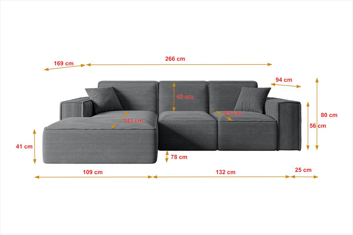 ECKSOFA Ottomane Links SERRA-L - 266x169x80 cm Beige Bouclé - Beige/Schwarz, Holzwerkstoff/Kunststoff (165/266cm) - ALTDECOR