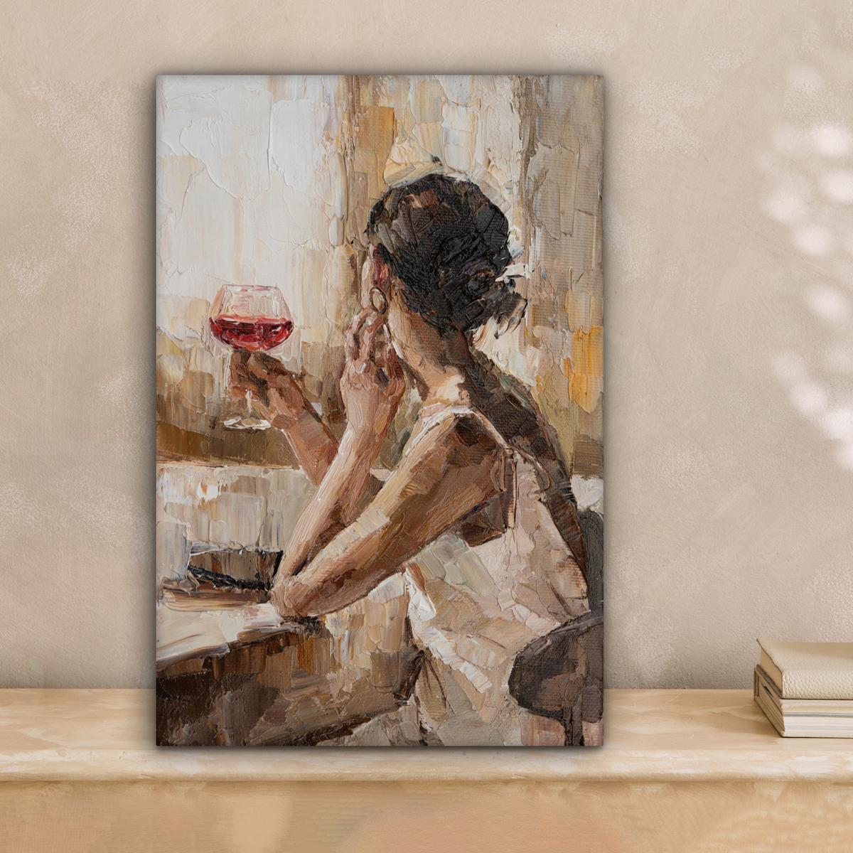 LEINWANDBILD Ölgemälde - Frau - Wein Deko Wohnzimmer 20x30 cm - Hellbraun, Textil (20/30cm) - MuchoWow